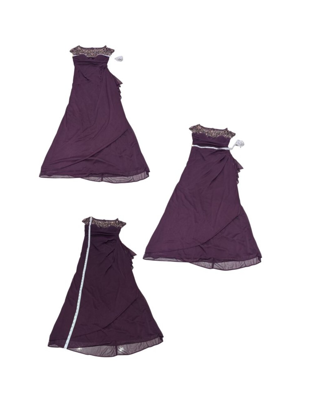 Xscape Plum Embellished Evening Gown Size 6P Beaded Illusion Neckline Maxi - Picture 9 of 9